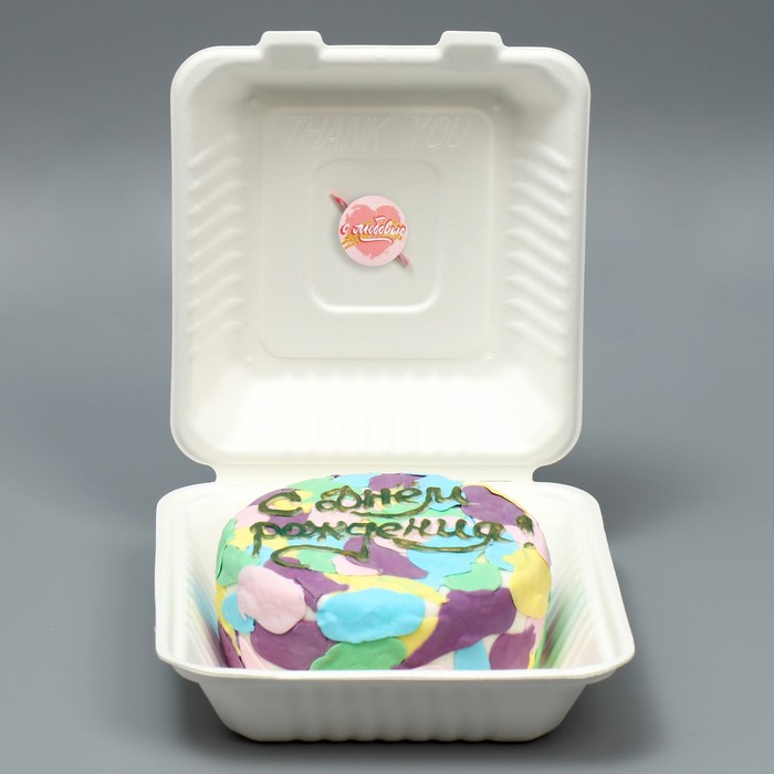 Коробка для бенто-торта со свечкой, кондитерская подарочная упаковка, «С любовью», 21 х 20 х 7,5 см - Фото 1