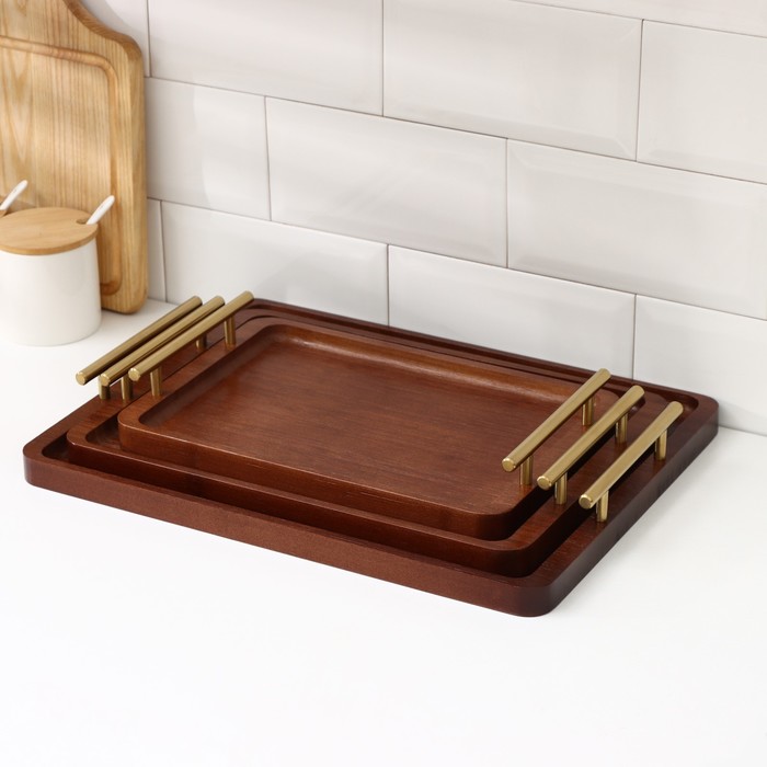 Подносы с ручками Magistro Garona, набор 3 шт., бамбук - Фото 1