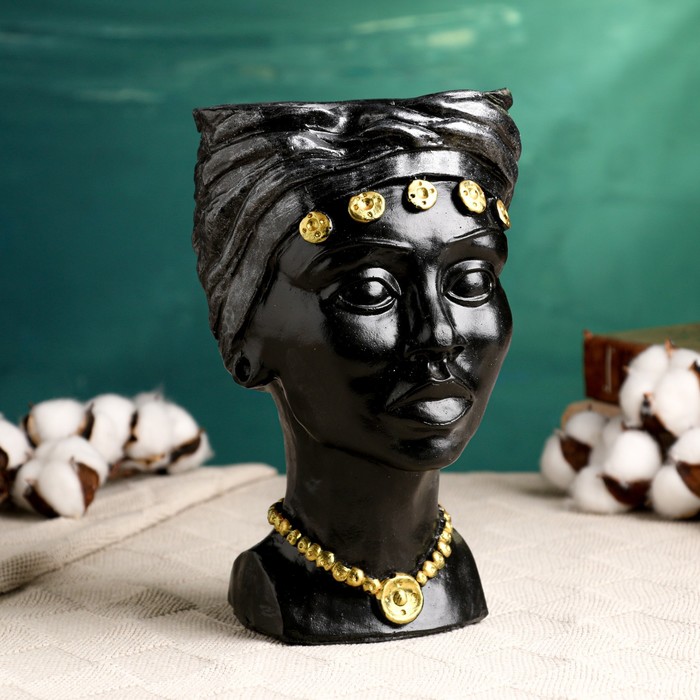 Фигурное кашпо "Африканка" черно-золотой - фото 1909039578