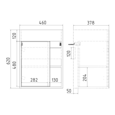 Тумба подвесная VIANT «Бостон», 1 створка, с раковиной COMO 50, 380×460×620 мм, цвет белый/дуб вотан