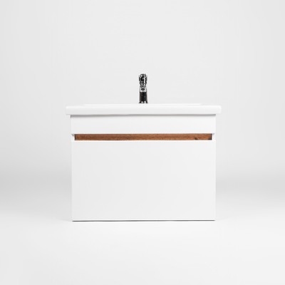 Тумба подвесная VIANT «Мальта», с раковиной COMO 60, 1 ящик, 430×560×500 мм, цвет белый/дуб вотан