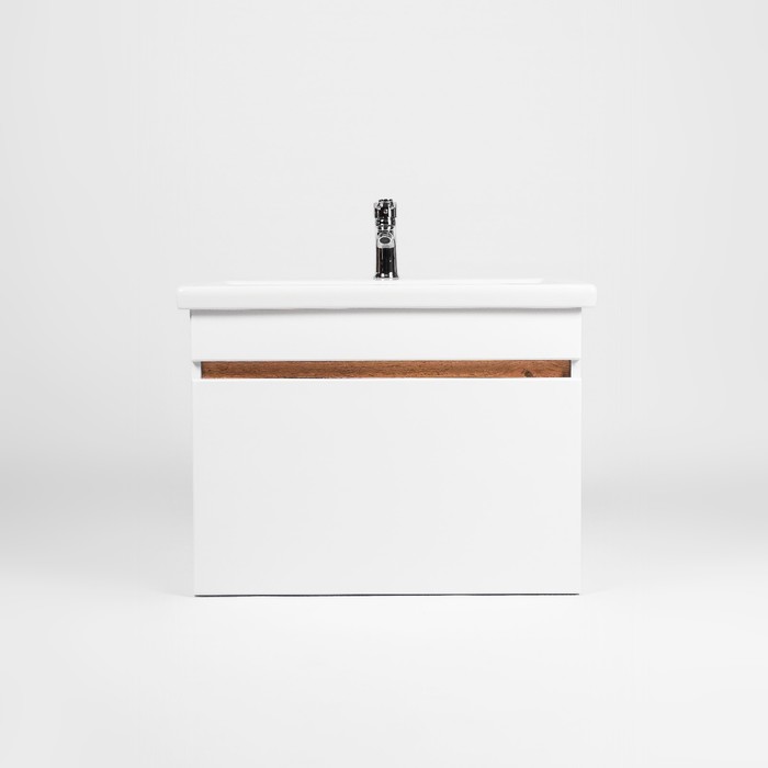 Тумба подвесная VIANT «Мальта», с раковиной COMO 70, 1 ящик, 425×655×500 мм, цвет белый/дуб вотан