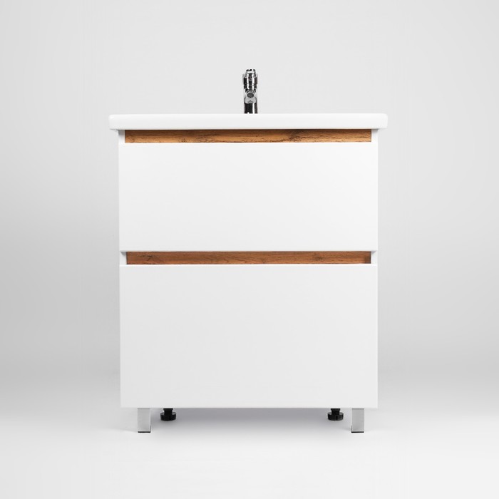 Тумба напольная VIANT «Мальта», 2 ящика, с раковиной COMO 70, 425×655×820 мм, цвет белый/дуб вотан