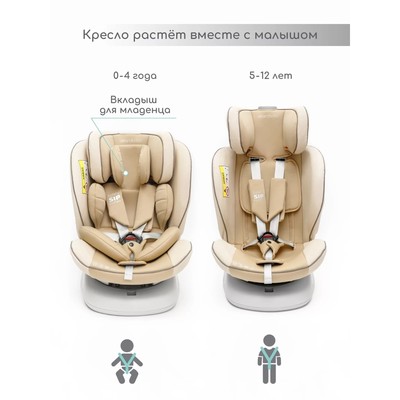 Автокресло детское AmaroBaby Champion, крепление Isofix, класс D, группа 0+/1/2/3 (0-36 кг), цвет бежевый