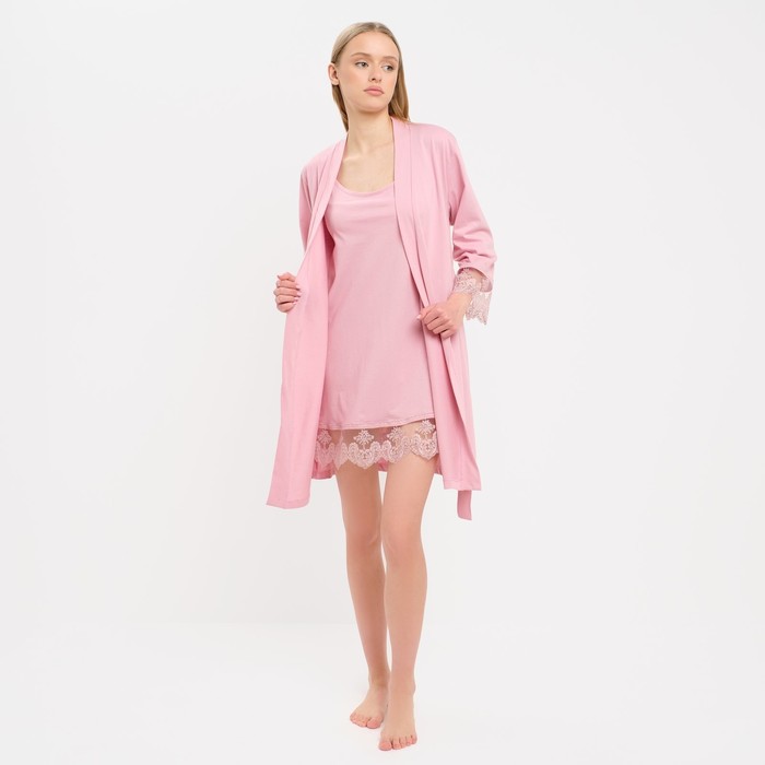 Комплект домашний женский (халат, сорочка) KAFTAN:Basic, размер 40-42, розовый - Фото 1