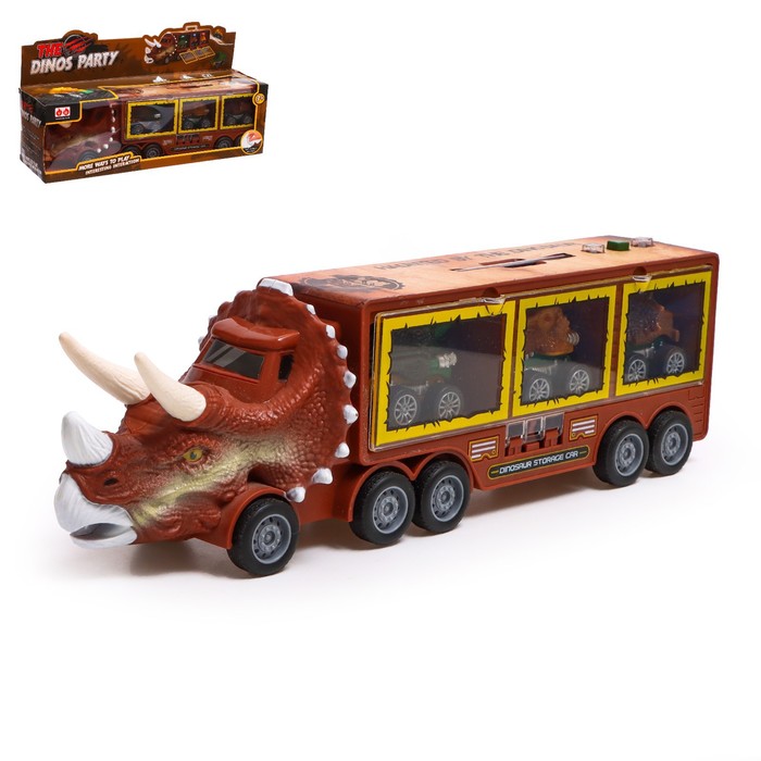УЦЕНКА Грузовик инерционный «Динозавр», 3 машины, свет, звук - Фото 1