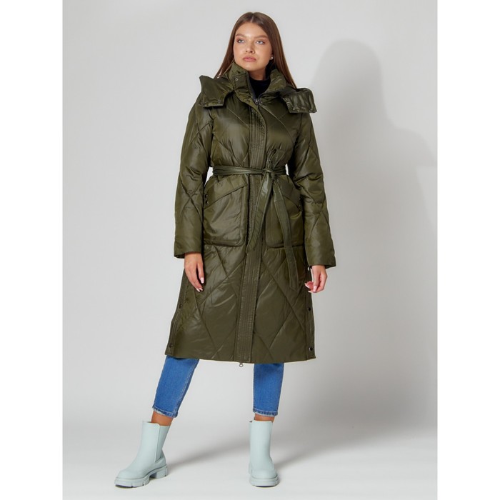 Пальто утеплённое стёганое женское, цвет тёмно-зелёный, размер 42