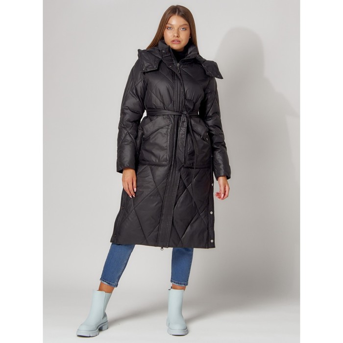 Пальто утеплённое стёганое женское, цвет чёрный, размер 48