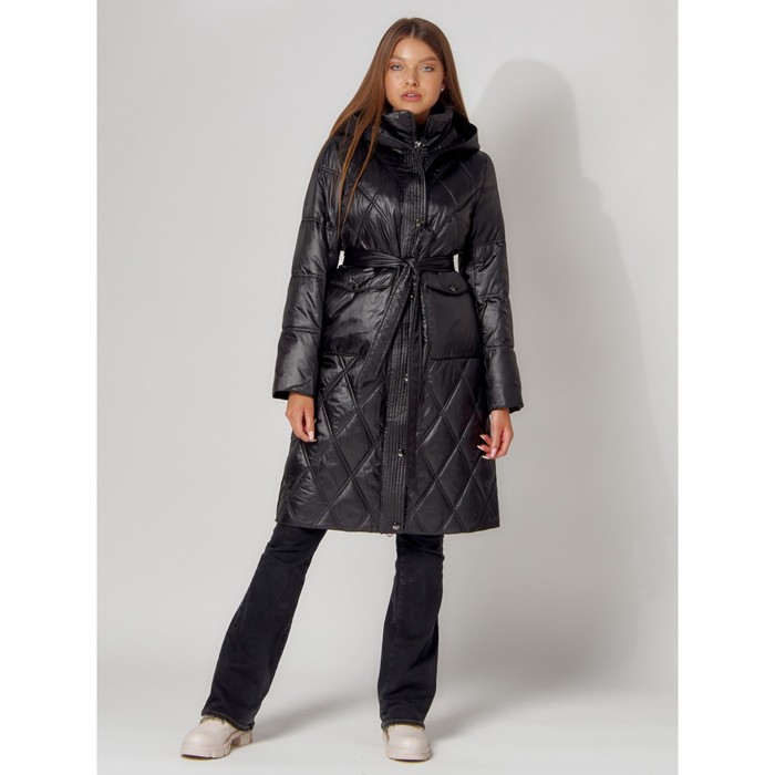 Пальто утеплённое стёганое женское, цвет чёрный, размер 48
