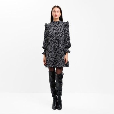 Платье мини женское с рюшами MIST, размер 42, чёрное