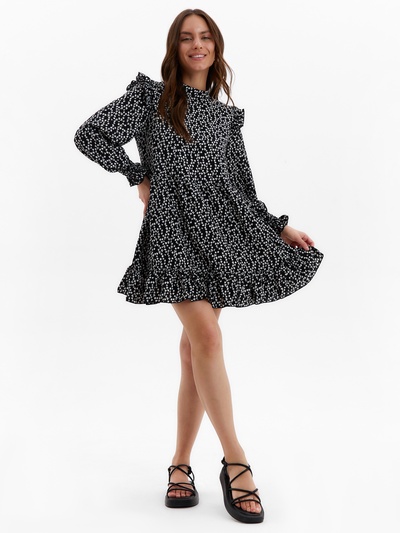 Платье мини женское с рюшами MIST, размер 48, чёрное