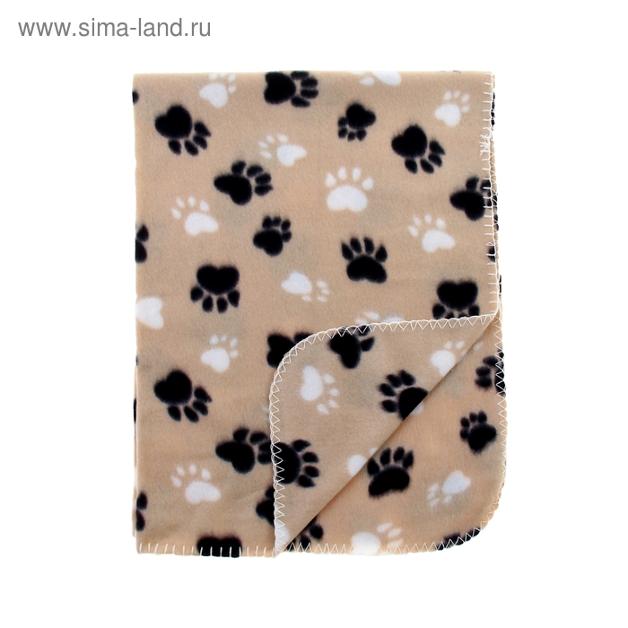 Детский плед Этелька "Лапки" 76х101см, 100% п/э, флис, 140 г/м2, беж - Фото 1