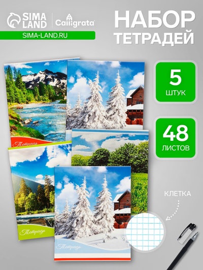 Тетради 5 штук, 48 листов в клетку Calligrata «Времена года», обложка мелованный картон, блок офсет
