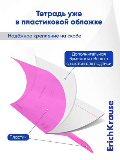 Тетрадь 18 листов в линейку, ErichKrause «Классика CoverPrо Neon», розовая
