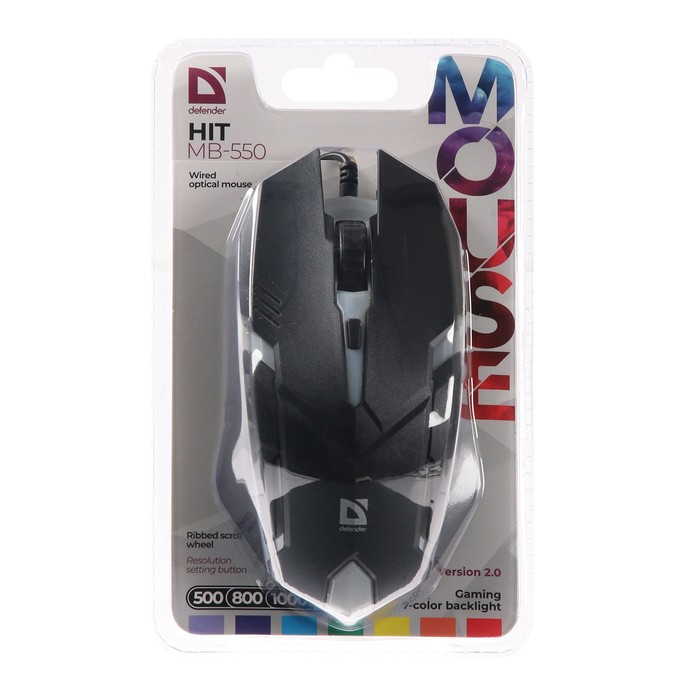 Мышь Defender Hit MB-550 проводная оптическая подсветка 1600 dpi 4 кнопки черная 19900₽