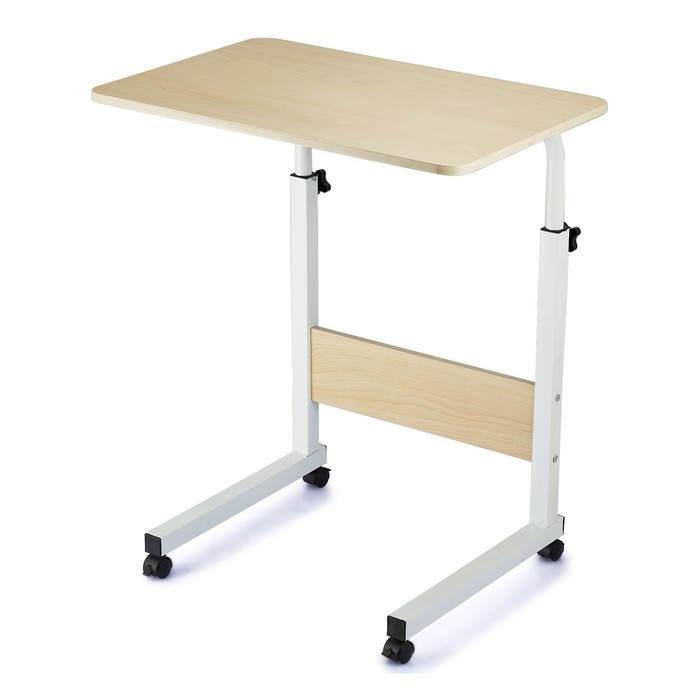 Прикроватный приставной стол GAL для ноутбука, 600×400×650(890) мм, белый / белёный дуб