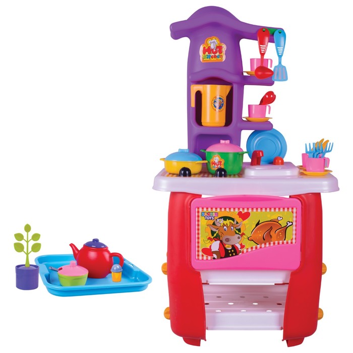 Кухня игровая Hut Kitchen, с набором, 45 предметов, цвет красно-фиолетовый - Фото 1