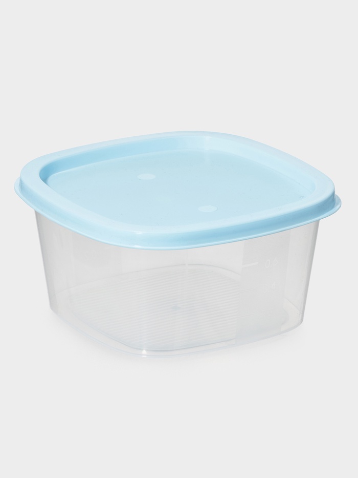 Контейнер пищевой, 900 мл, 14.9×14.9×7.4 см, квадрат, прозрачный, крышка голубая - Фото 1