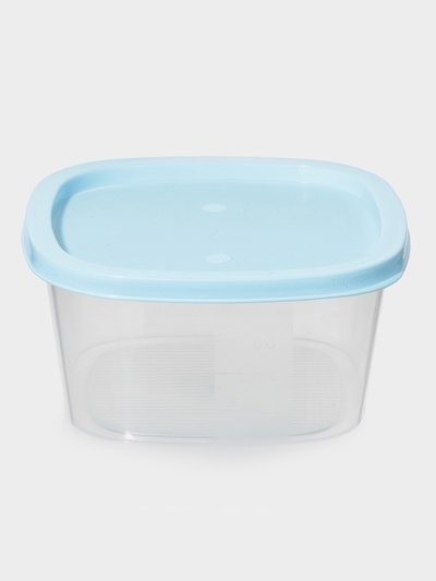Контейнер пищевой, 900 мл, 14.9×14.9×7.4 см, квадрат, прозрачный, крышка голубая