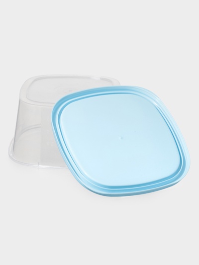 Контейнер пищевой, 900 мл, 14.9×14.9×7.4 см, квадрат, прозрачный, крышка голубая