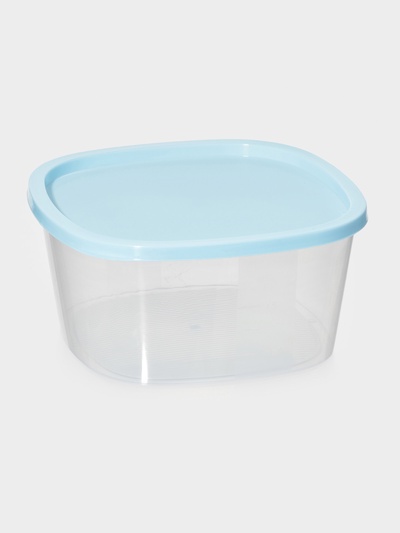 Контейнер пищевой RICCO, 2.65 л, 21.5×21.5×10 см, прозрачный с голубой крышкой