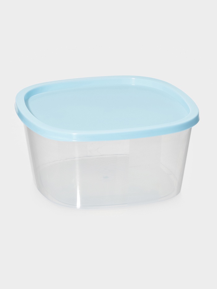 Контейнер пищевой RICCO, 2.65 л, 21.5×21.5×10 см, прозрачный с голубой крышкой - Фото 1