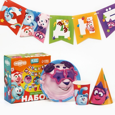 Набор бумажной посуды, на 6 персон "С днем рождения!", Смешарики