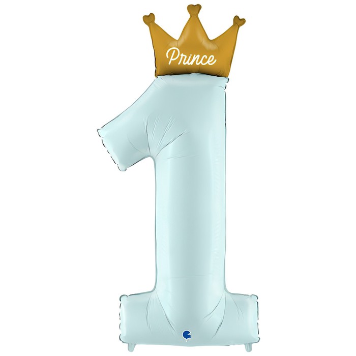 Шар фольгированный 46'' фигура, цифра 1, «Корона для принца», голубой