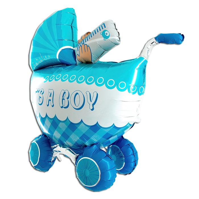 Шар фольгированный 27'' Фигура, "3D Коляска для мальчика", на подставке - Фото 1