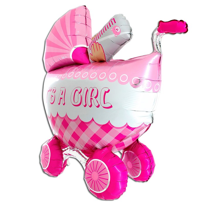 Шар фольгированный 27'' фигура, «3D Коляска для девочки», на подставке - Фото 1