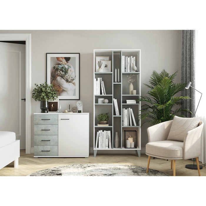 Комплект мебели стеллаж Asti 80х29,6х181,7 см, комод Nova 90х41х74,2 см, цвет белый/бетон - Фото 1