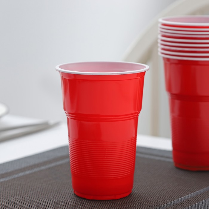 Стаканы одноразовые «Факел Экстра», набор 10 шт., 500 мл, пластик, d=10 см, красный, белый - Фото 1