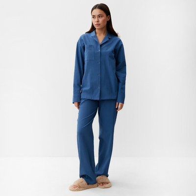Пижама женская: рубашка, брюки, KAFTAN Basic, размер 40-42, синяя