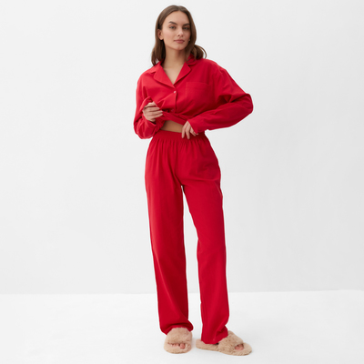 Пижама женская (рубашка, брюки) KAFTAN Basic, размер 52-54, красная