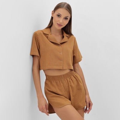 Пижама женская (рубашка, шорты) KAFTAN «Полоска», размер 44-46, охра