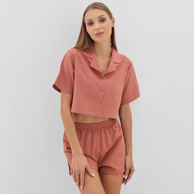 Пижама женская (рубашка, шорты) KAFTAN «Полоска», размер 40-42, коралл