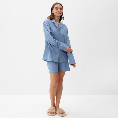 Пижама женская (рубашка, шорты) KAFTAN Basic, размер 44-46, голубая