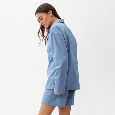 Пижама женская (рубашка, шорты) KAFTAN Basic, размер 44-46, голубая