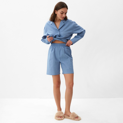 Пижама женская (рубашка, шорты) KAFTAN Basic, размер 44-46, голубая