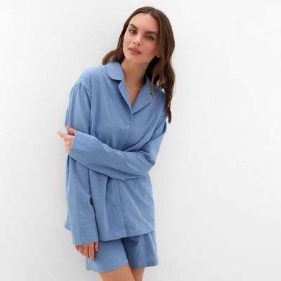 Пижама женская (рубашка, шорты) KAFTAN Basic, размер 44-46, голубая