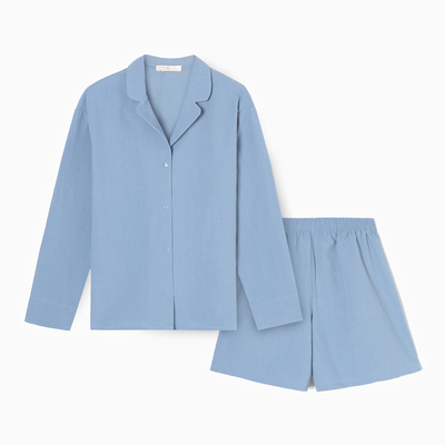 Пижама женская (рубашка, шорты) KAFTAN Basic, размер 44-46, голубая