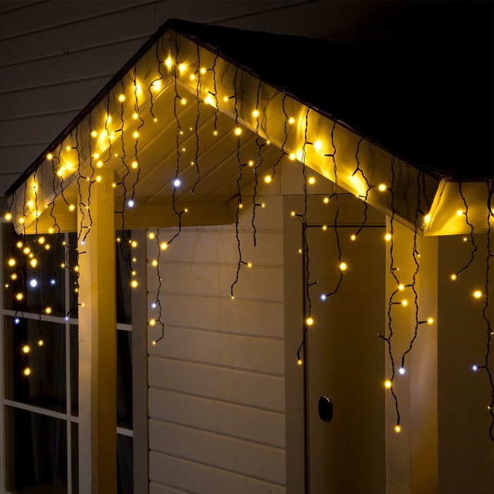 УЦЕНКА Гирлянда «Бахрома» 3×0.6 м, IP44, УМС, тёмная нить, 160 LED, свечение тёплое белое, мерцание белым, 220 В - Фото 1