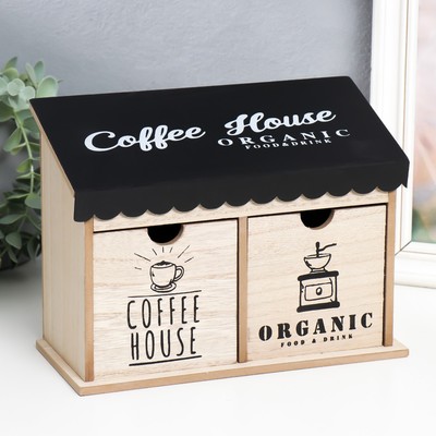 Шкатулка для украшений 2 ящика «Кофейный домик», дерево, 10.5×23.5×18 см