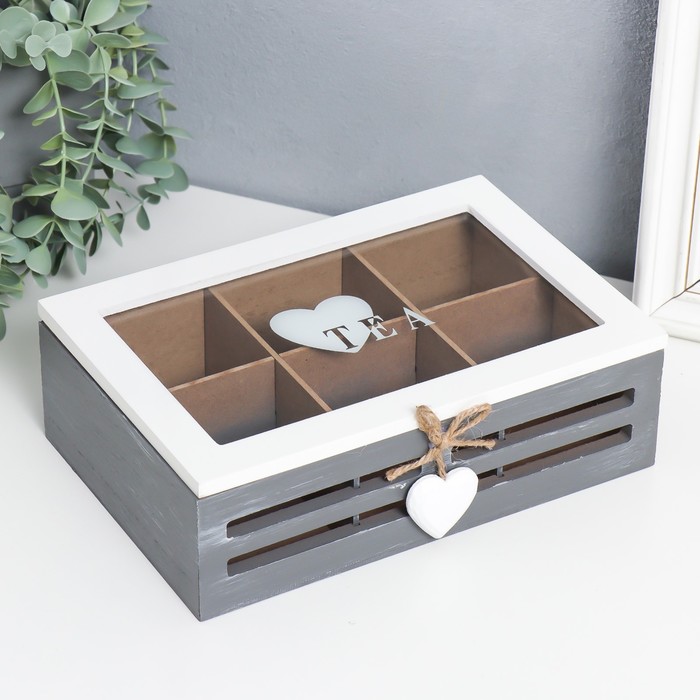 Шкатулка для чая дерево «Чайная любовь», с делениями, для украшений, мелочи, 16×24×7.5 см - Фото 1