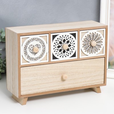 Шкатулка для украшений 4 ящика «Комод. Узоры мехенди», дерево, бежево-белая, 10.3×30×22 см