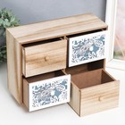 Шкатулка дерево комод 4 ящика "Цветочный узор" бежево-белая 10,3х27х22 см - фото 21916575