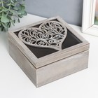 Шкатулка дерево, стекло "Ажурное сердце" набор 3 шт 12х12х6,5;15х15х8;18х18х9 см - фото 21916595