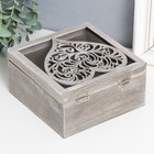 Шкатулка дерево, стекло "Ажурное сердце" набор 3 шт 12х12х6,5;15х15х8;18х18х9 см - фото 21916598