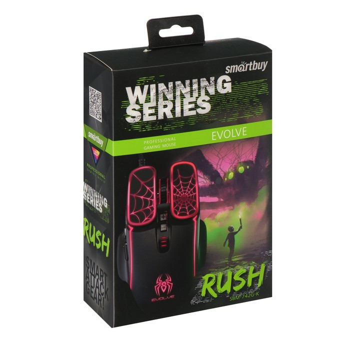 Мышь Smartbuy RUSH Evolve, игровая, проводная, 4800 dpi, USB, подсветка, чёрная - фото 51306448