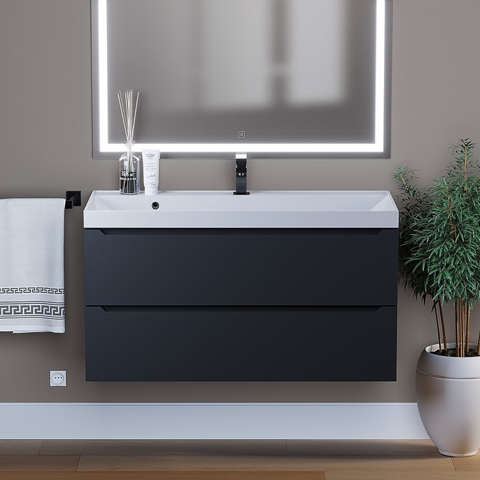 Тумба под раковину Uperwood Tanos, 100 см, подвесная, черная - Фото 1